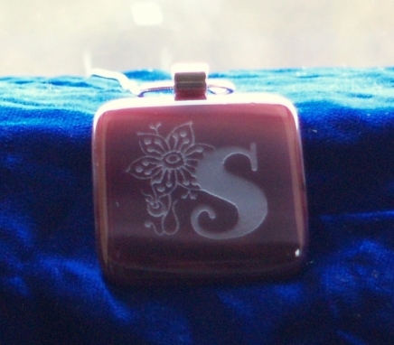 Fused Square Pendant in Cranberry - Engraved by Frosted Lime Ltd