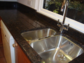 Coffee Pearl Granite worktops. Kitchen makeover in Reading Berkshire. New tops and sink.