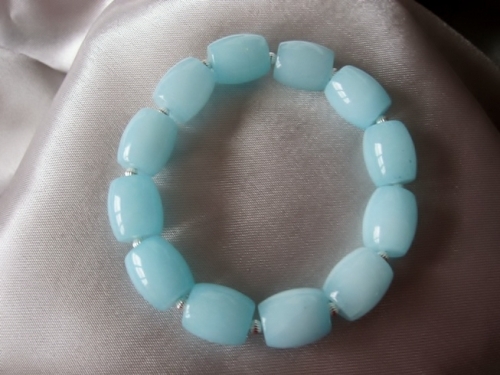 Chunky Blue Amazonite Barrel Beads & Sterling Silver Fluted Bicones Bracelet - SSB0185