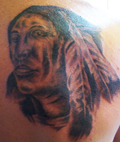 West Coast Tattoos' (no outline) Black & Grey work by Blan. Native Indian.