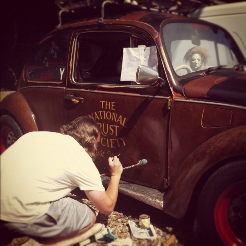 Freehand Signwriting on VW Beetle with Distressed Effect Applied