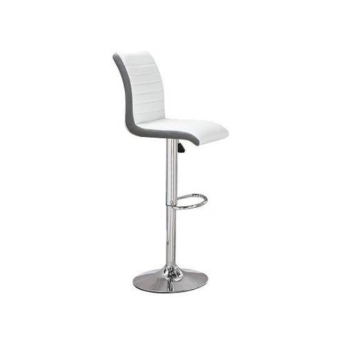 Ritz Bar Stool In White And Grey Faux Leather With Chrome Base