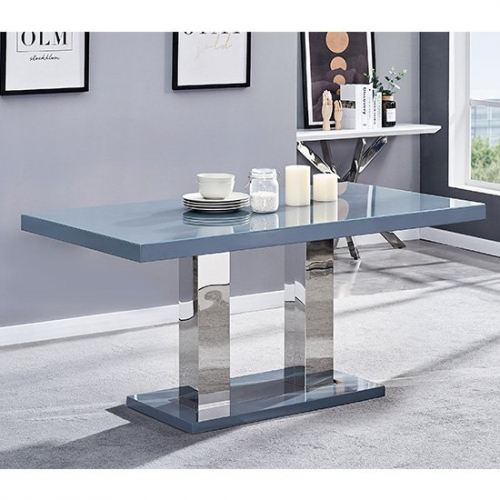 Candice Glass Top Wooden Dining Table In Grey High Gloss