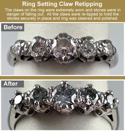 Diamond ring setting claw retipping