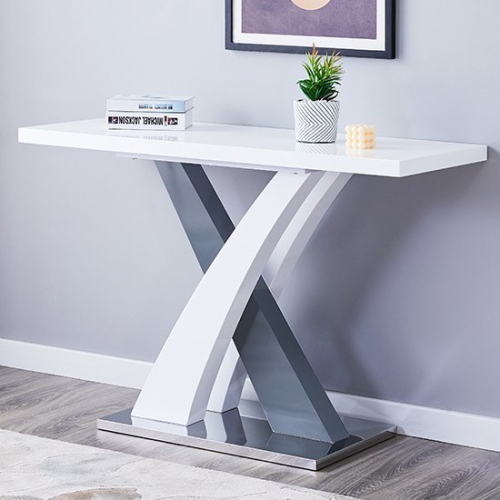 Axara Console Table Rectangular In White And Grey High Gloss