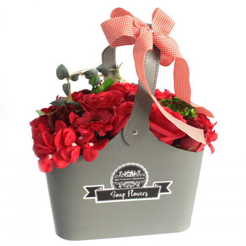 Basket Soap Flower Bouquet – Red