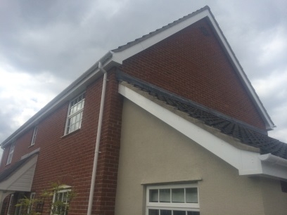 Fascia and soffits on a gable end of a house