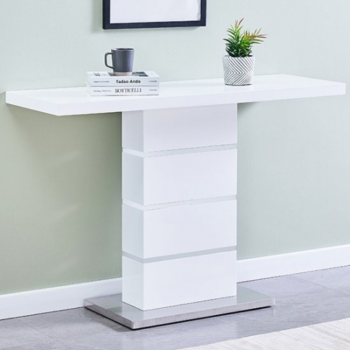Parini Rectangular Glass Top High Gloss Console Table In White