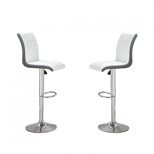 Ritz Bar Stools In White And Grey Faux Leather In A Pair