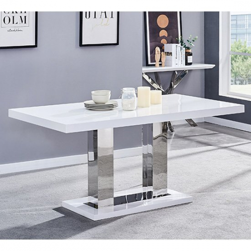 Candice Wooden Dining Table In White High Gloss