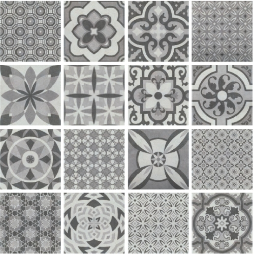 Patterned Porcelain Floor Tiles - Vintage Mix 1 Square Metre (16 Tiles)