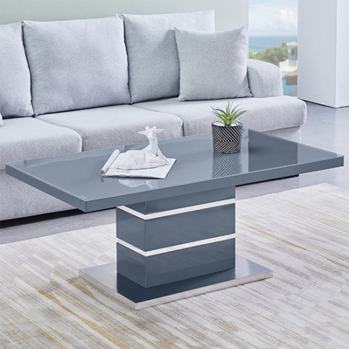 Parini Rectangular Glass Top High Gloss Coffee Table In Grey