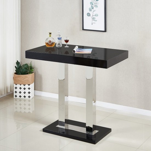Caprice Rectangular Glass Top High Gloss Bar Table In Black