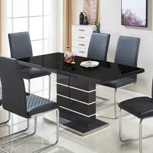 Parini Glass Extendable Dining Table Rectangular In Black Gloss