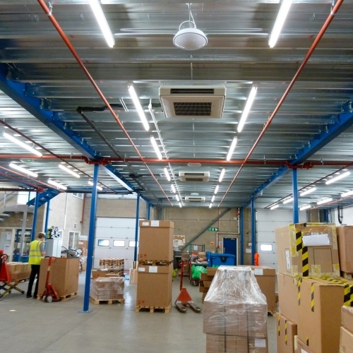 Ceiling Mounted Air Conditioning System In A Warehouse