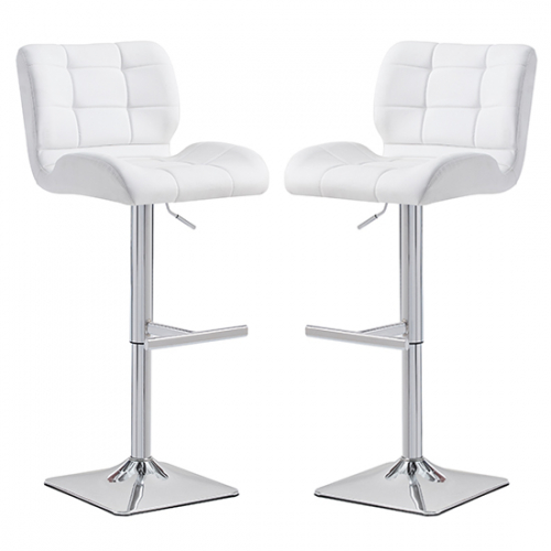 Candid White Faux Leather Bar Stool With Chrome Base In Pair