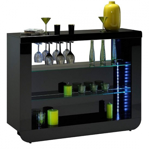 Fiesta Bar Table Unit In High Gloss Black With LED Lights