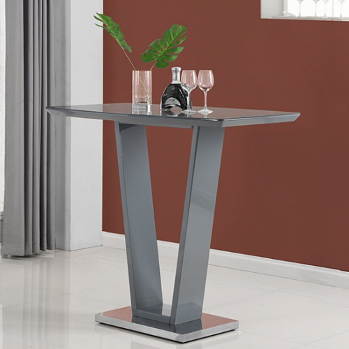 ILko High Gloss Bar Table In Grey With Stainless Steel Base