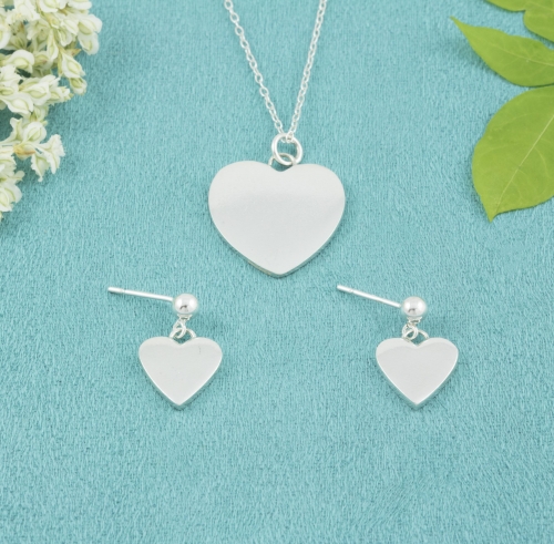 Sterling Silver Heart Necklace and Earrings