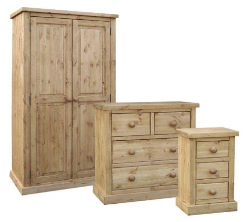 Bedside Cabinet, Wardrobe and Chest Of Drawers (Chunky Pine)