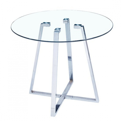 Melito Clear Glass Round Dining Table With Chrome Legs