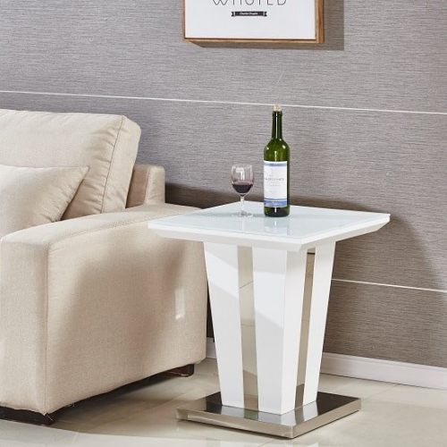 Memphis Lamp Table Square In White High Gloss With Glass Top