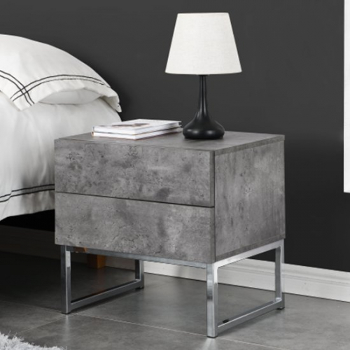 Strada Wooden 2 Drawers Bedside Cabinet In Concrete Effect