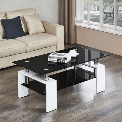 Kontrast Coffee Table In Black Glass With White High Gloss Legs