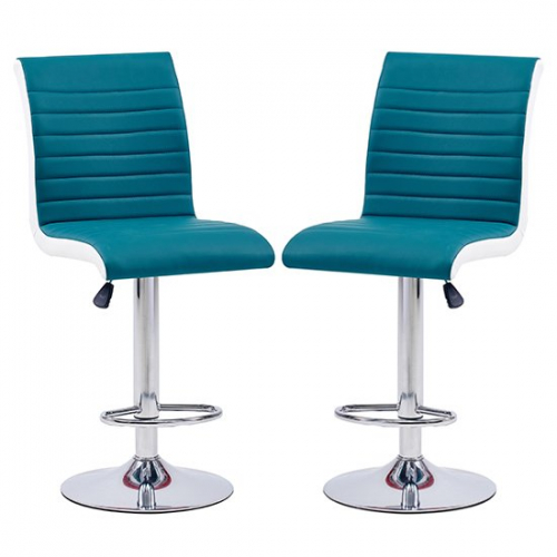 Ritz Teal And White Faux Leather Bar Stool In In A Pair