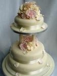Three Tier Wedding Cake Coated in Ivory Sugar Paste Little Piped Hearts And Scattered Sugar Rose Petals