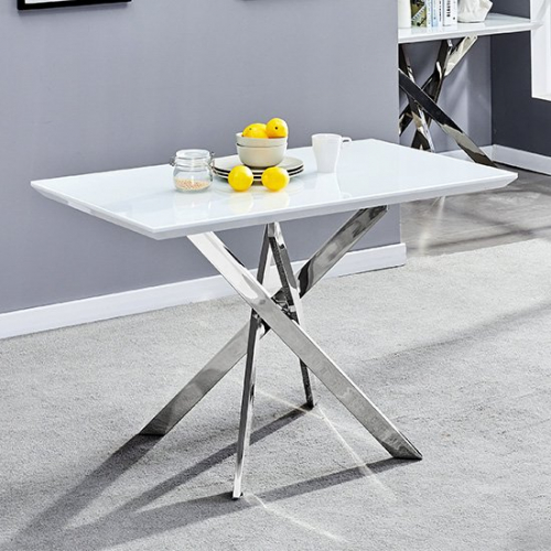 Petra Glass Top Dining Table In White High Gloss And Chrome Legs