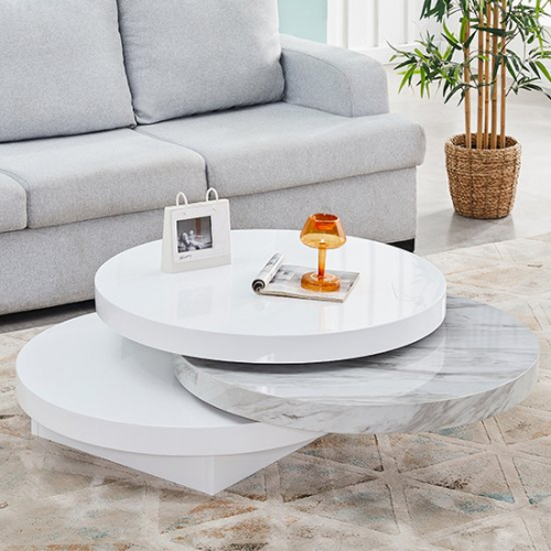 Triplo White Round Coffee Table With Magnesia Marble Effect