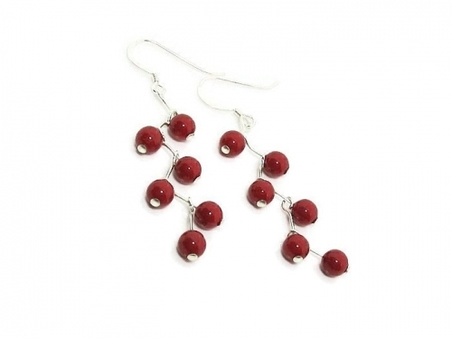 Red Sterling Silver Earrings With Swarovski Pearls