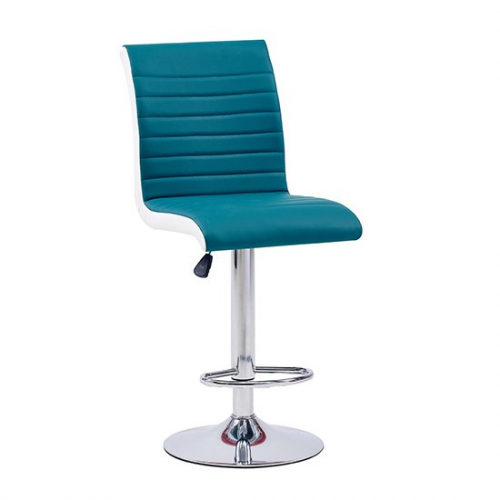 Ritz Faux Leather Bar Stool In Teal And White With Chrome Base
