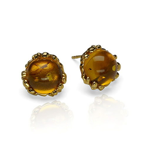 GOLD-PLATED AMBER DROPS STUD EARRINGS