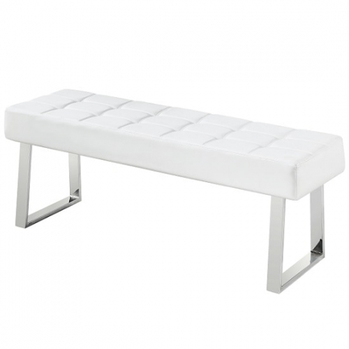 Austin Dining Bench Large In White Faux Leather With Chrome Base