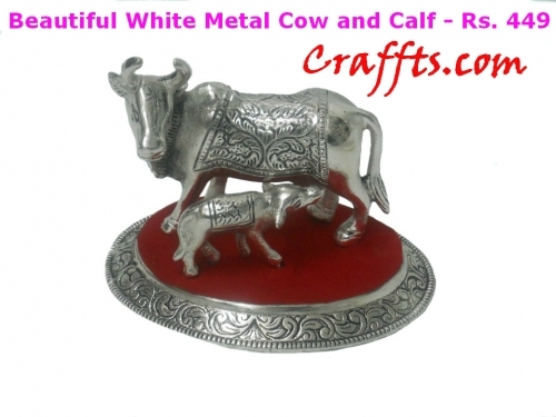 White Metal Cow N Calf