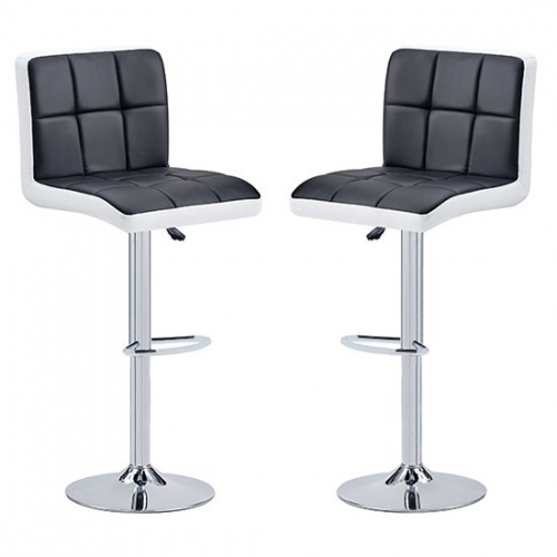 Copez Black And White Faux Leather Bar Stools In Pair